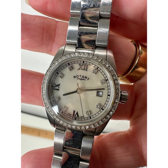 Rotary Havana Silver Diamond Bezel Pearl Face Quartz Watch - Picture 5 of 15